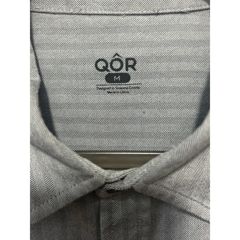 QOR Mens M Merino Wool Organic Cotton Snap Button Oxford Gray Stripped Zipper - Picture 8 of 10